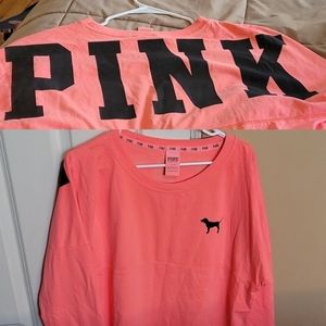 NWOT New Victoria Secret PINK long sleeve neon orange pink loose shirt